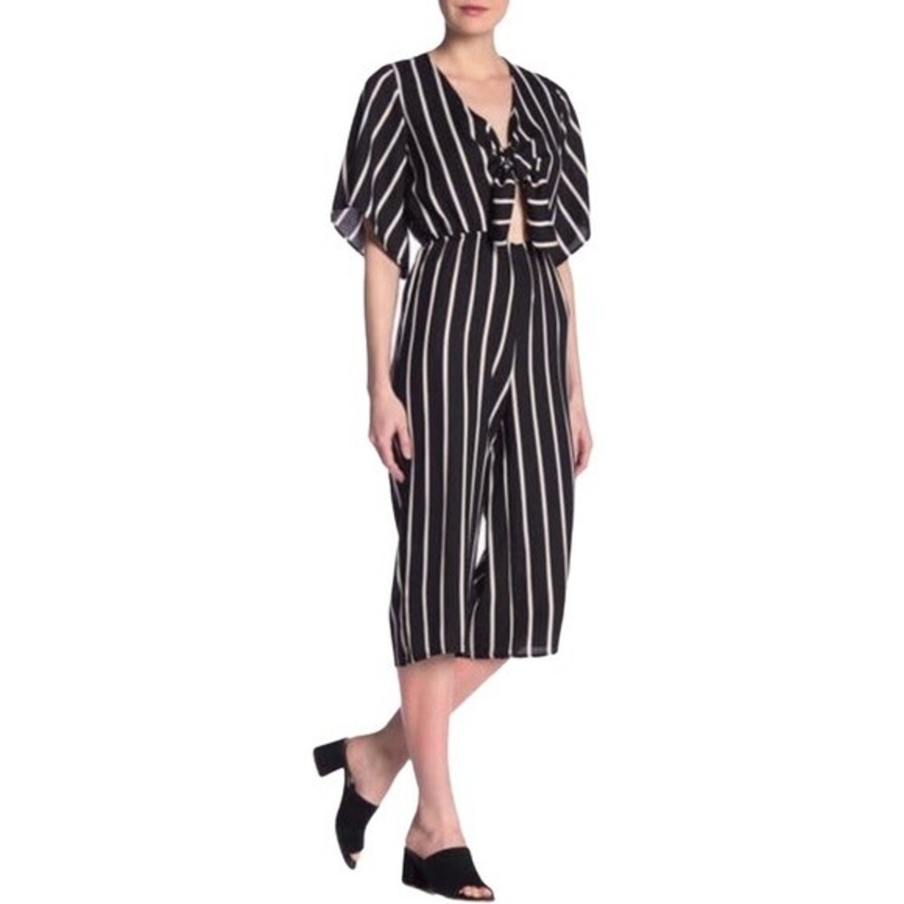 VINTAGE HAVANA Women's Small Jumpsuit Striped Wide Leg Tie Front Made in USA